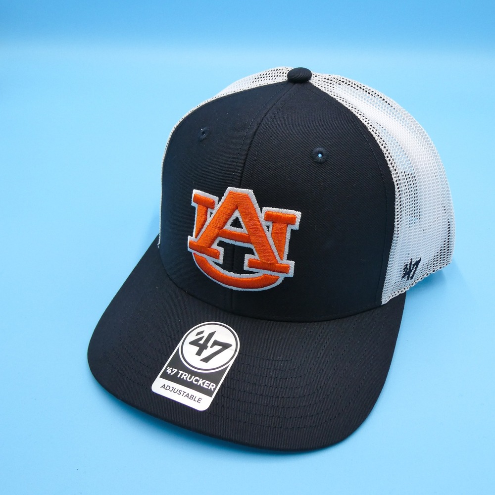 '47 Brand Trucker Hat Mens OSFA Auburn Tigersโ Navy Blue White Mesh Snapback Cap